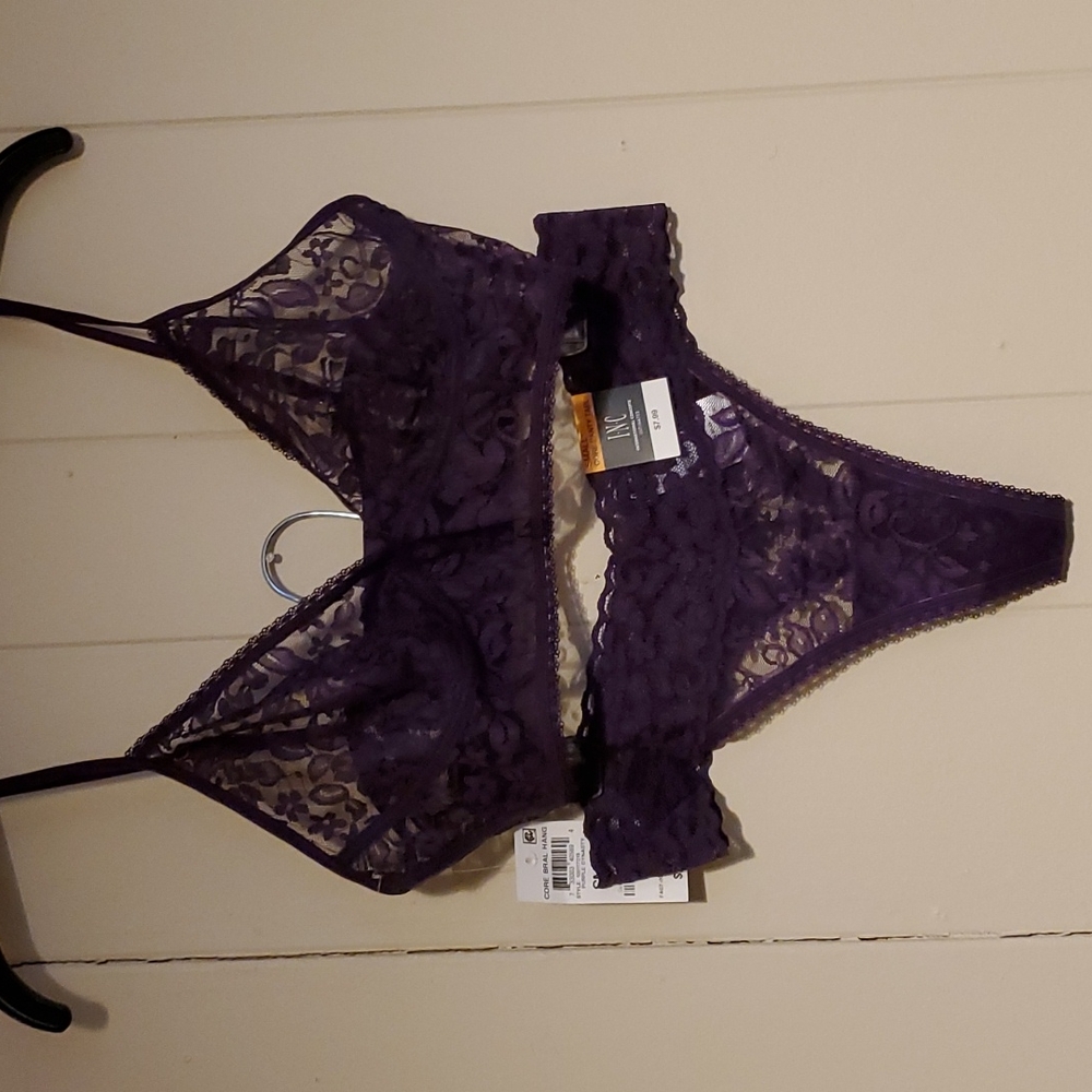 NWT INC LACE BRALETTE AND MATCHING THONG, BLUE OR PURPLE, BOTH ARE A SZ SMALL
